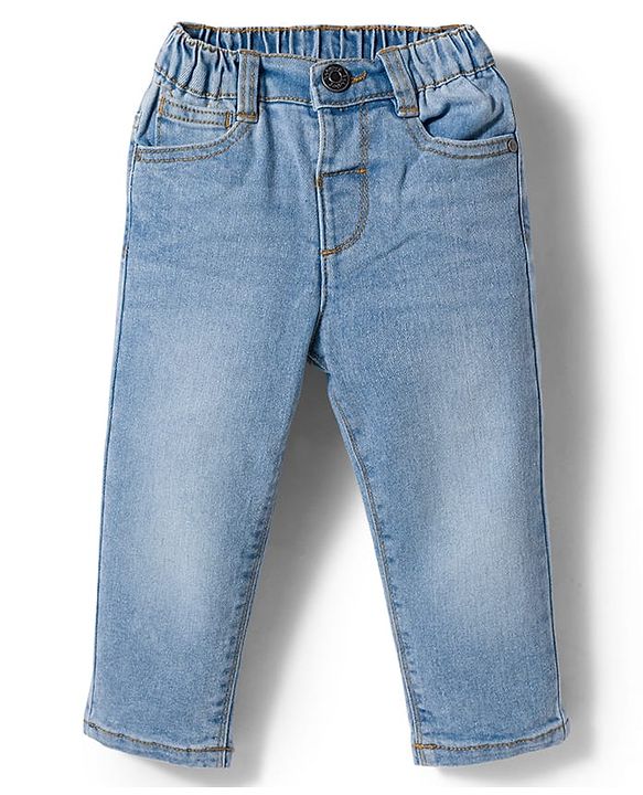 Babyhug Denim Full Length Washed Slim Fit Jeans With Stretch - Dark Blue