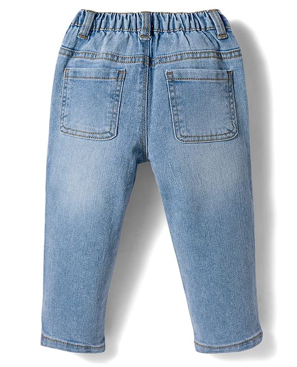 Babyhug Denim Full Length Washed Slim Fit Jeans With Stretch - Dark Blue