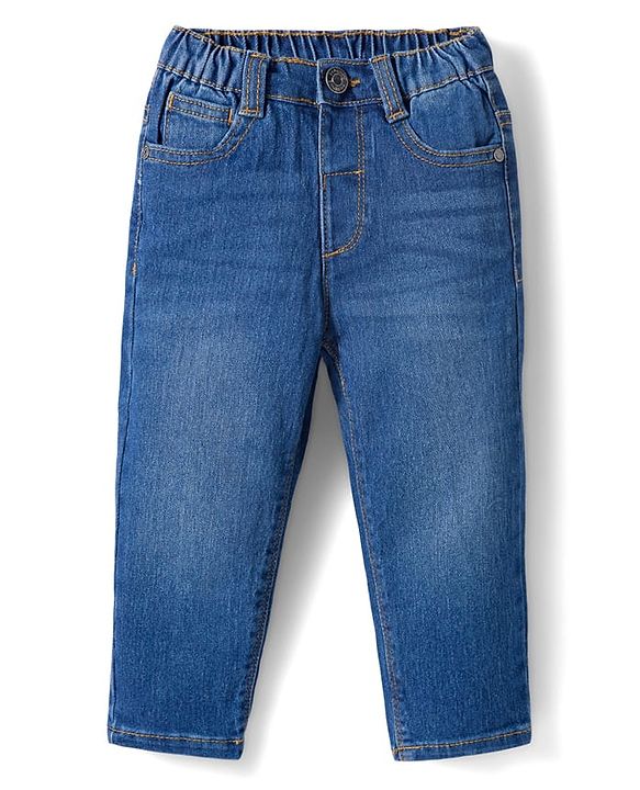 Babyhug Denim Full Length Washed Jeans with Stretch -Blue