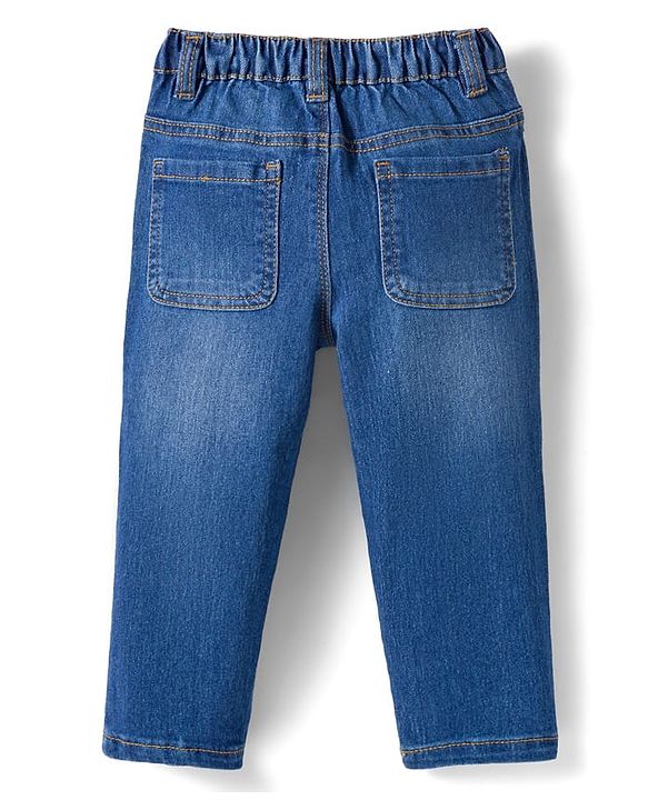 Babyhug Denim Full Length Washed Jeans with Stretch -Blue