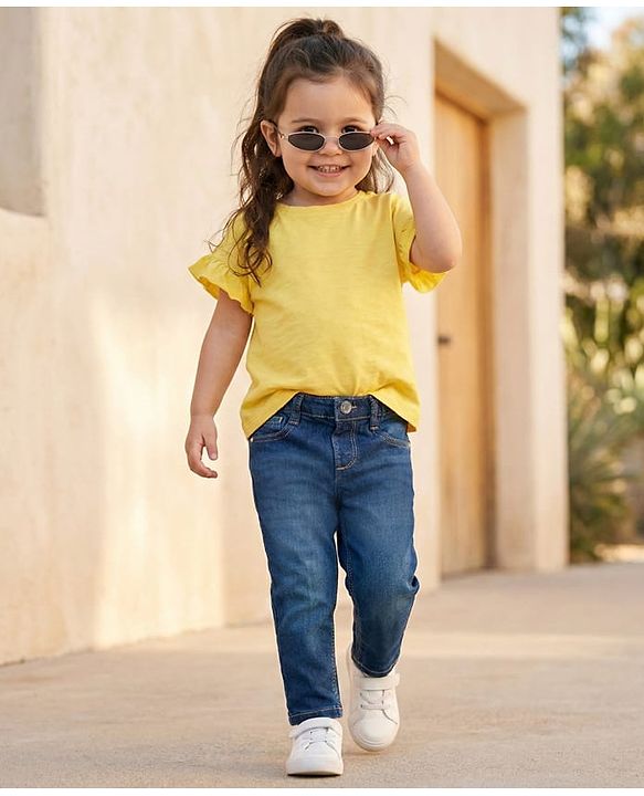 Babyhug Denim Full Length Washed Jeans with Stretch - Navy Blue