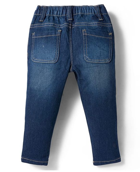 Babyhug Denim Full Length Washed Jeans with Stretch - Navy Blue