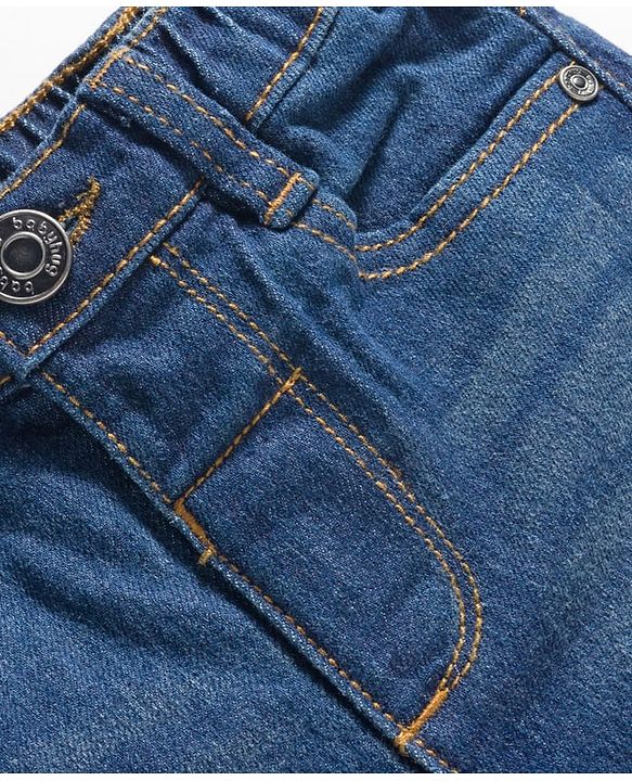 Babyhug Denim Full Length Washed Jeans with Stretch - Navy Blue