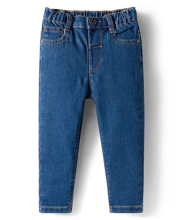 Babyhug Denim Full Length Washed Jeans with Stretch - Navy Blue