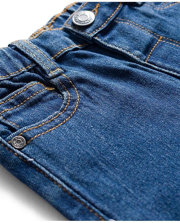 Babyhug Denim Full Length Washed Jeans with Stretch - Navy Blue
