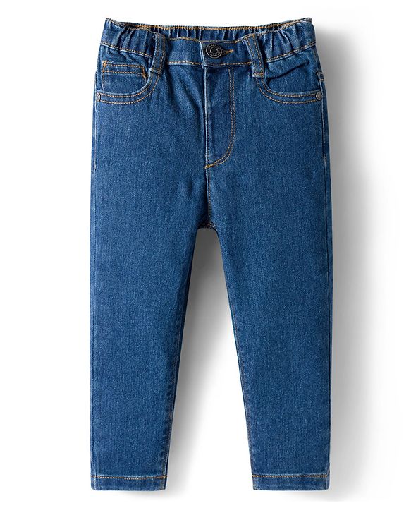 Babyhug Denim Full Length Washed Jeans with Stretch - Navy Blue