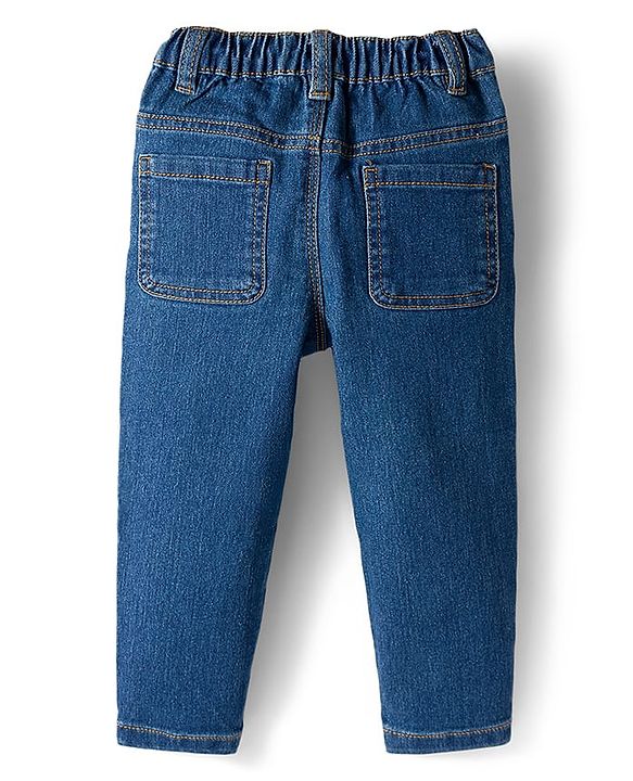 Babyhug Denim Full Length Washed Jeans with Stretch - Navy Blue