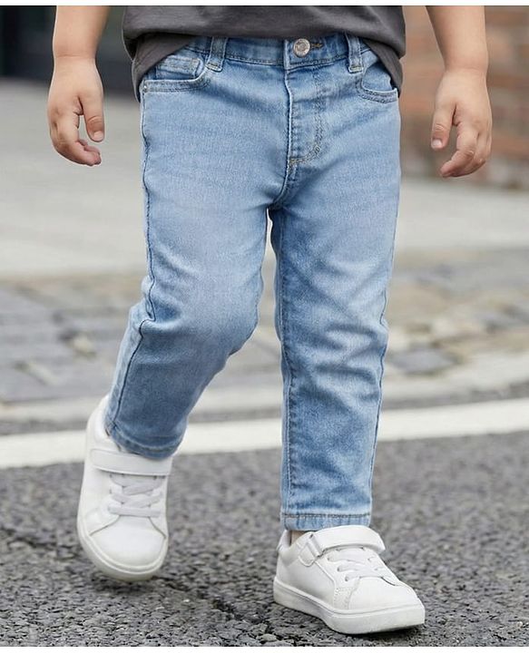 Babyhug Denim Full Length Washed Jeans with Stretch - Navy Blue