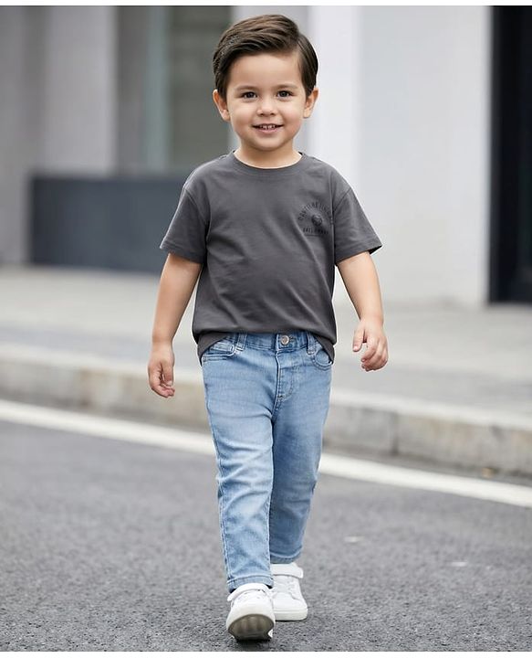 Babyhug Denim Full Length Washed Jeans with Stretch - Navy Blue