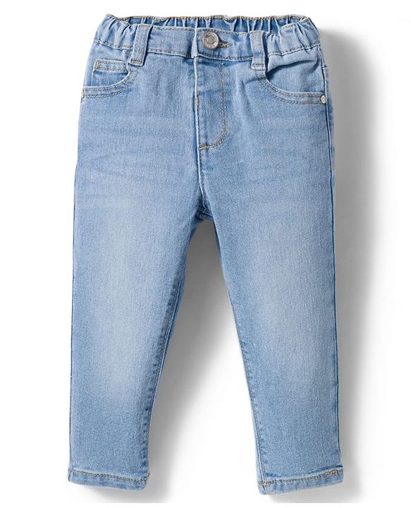 Babyhug Denim Full Length Washed Jeans with Stretch - Navy Blue