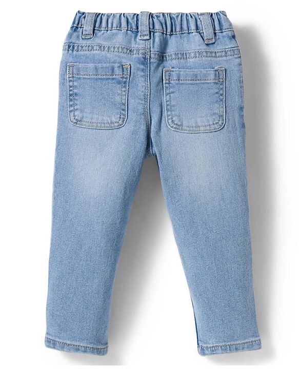 Babyhug Denim Full Length Washed Jeans with Stretch - Navy Blue