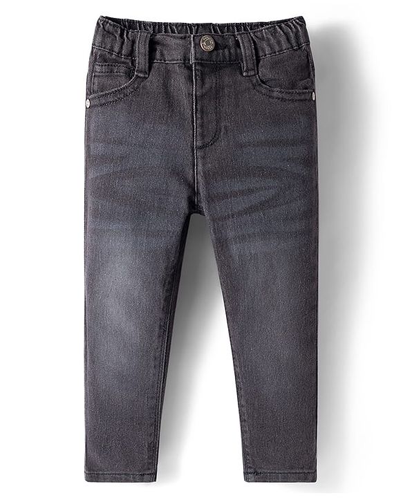 Babyhug Denim Full Length Washed Jeans with Stretch - Navy Blue