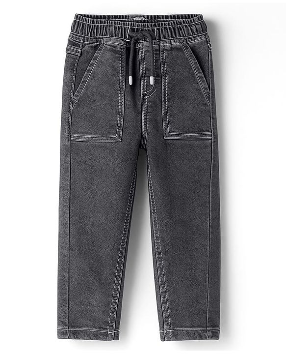 Babyhug Denim Full Length Washed Jeans With Stretch - Black