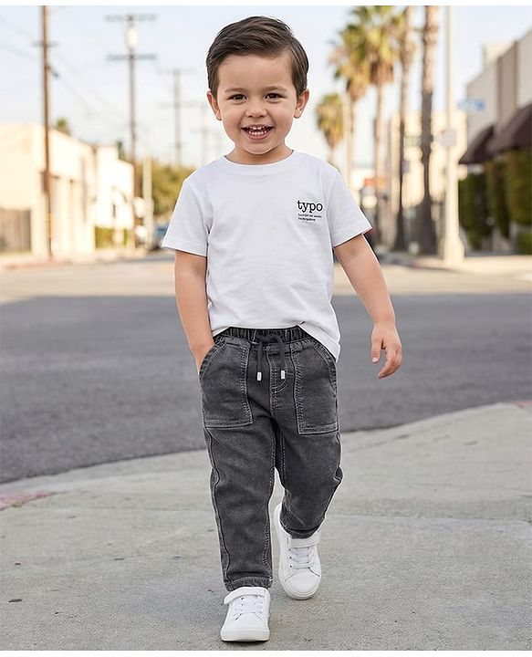 Babyhug Denim Full Length Washed Jeans With Stretch - Black