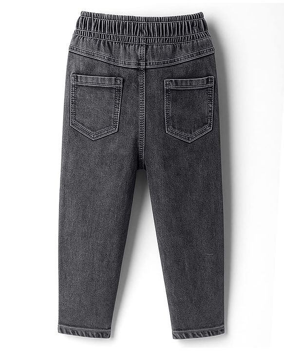 Babyhug Denim Full Length Washed Jeans With Stretch - Black