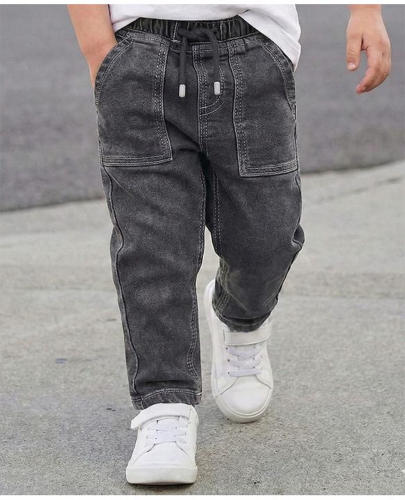 Babyhug Denim Full Length Washed Jeans With Stretch - Black