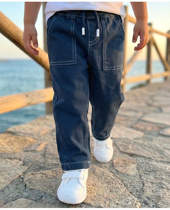 Babyhug Denim Full Length Washed Jeans With Stretch - Black