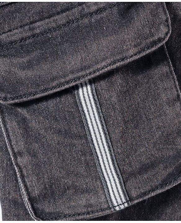Babyhug Denim Full Length Washed Joggers With Stretch Cut & Sew With Cargo Pockets - Black