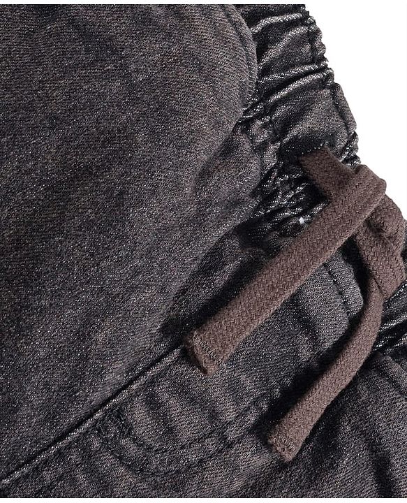 Babyhug Denim Full Length Washed Joggers With Stretch Cut & Sew With Cargo Pockets - Black