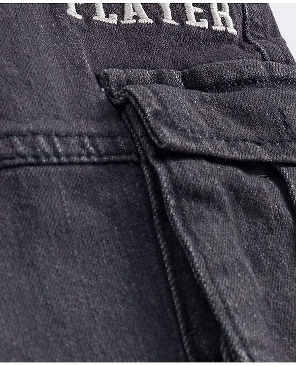 Babyhug Denim Full Length Washed Jogger With Stretch & Text Embroidery - Black