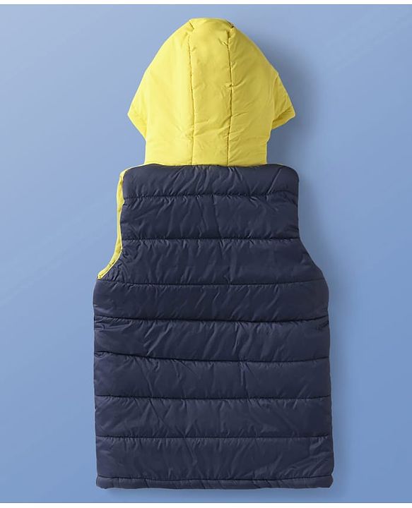 Pine Kids Woven Sleeveless Padded Hooded Jacket With Color Block Design - Navy Blue & Yellow