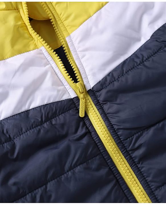 Pine Kids Woven Sleeveless Padded Hooded Jacket With Color Block Design - Navy Blue & Yellow