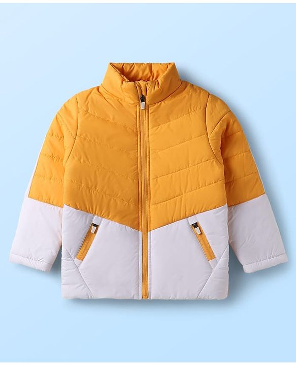 Pine Kids Woven Full Sleeves Color Block Padded Jacket - Yellow & White