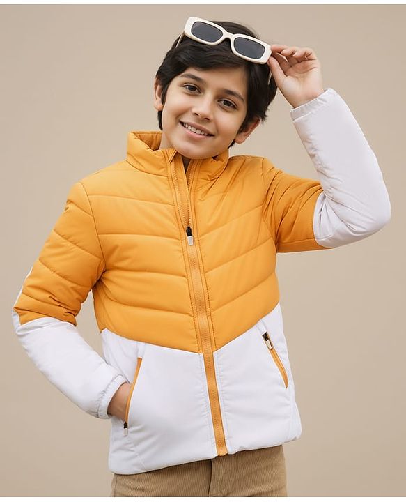 Pine Kids Woven Full Sleeves Color Block Padded Jacket - Yellow & White