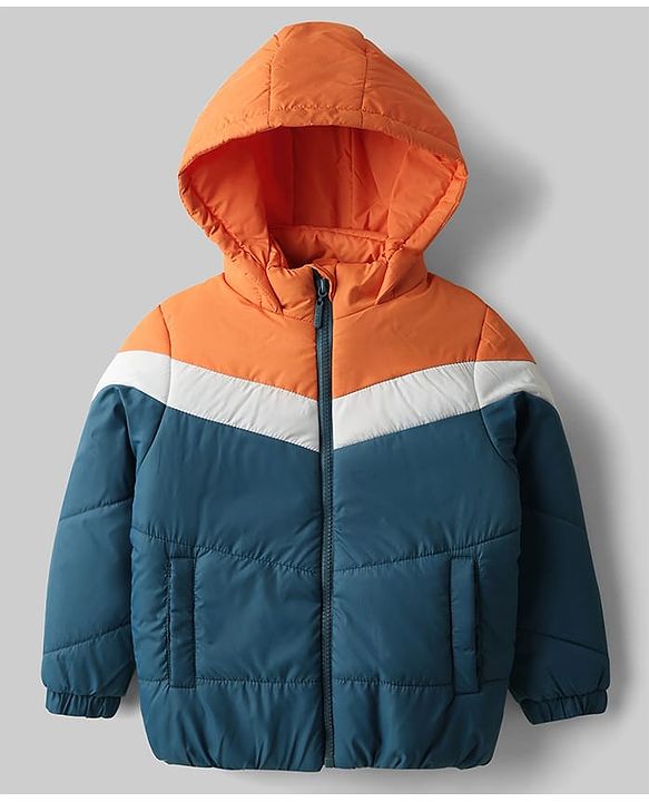 Pine Kids Woven Full Sleeves Hooded Padded Jacket With Color Block Design - Multicolor