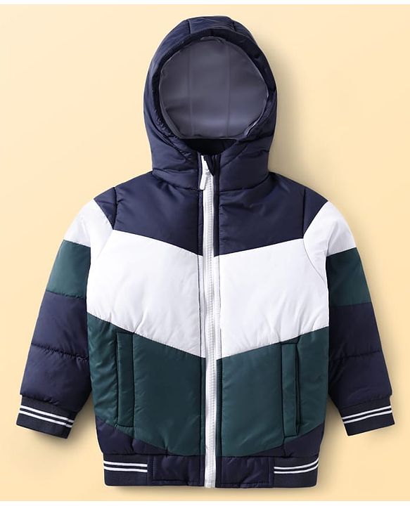 Pine Kids Woven Full Sleeves Hooded Padded Jacket With Cut & Sew Design - White