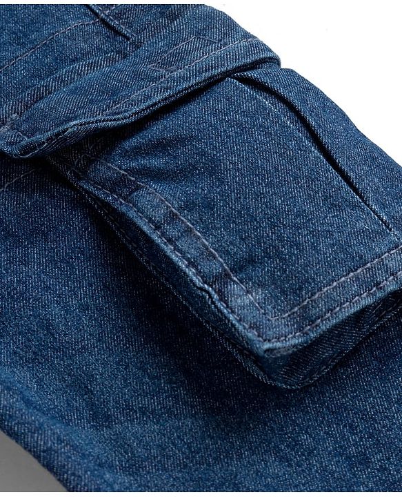 Babyhug Denim Full Length Washed Joggers With Stretch & Cargo Pockets - Blue
