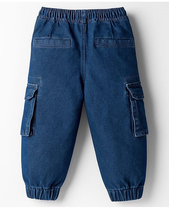 Babyhug Denim Full Length Washed Joggers With Stretch & Cargo Pockets - Blue