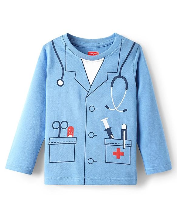 Babyhug Cotton Knit Full Sleeves Night Suit with Doctor Court Print - Blue