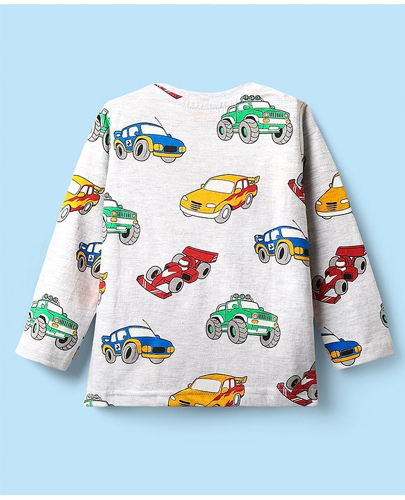 Babyhug Cotton Knit Full Sleeves Co-Ord Night Suit With Vehicles Print - White