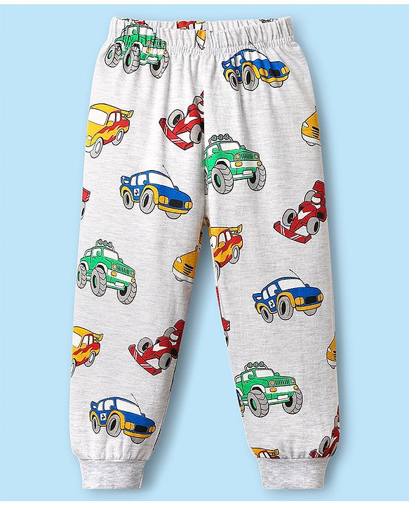 Babyhug Cotton Knit Full Sleeves Co-Ord Night Suit With Vehicles Print - White
