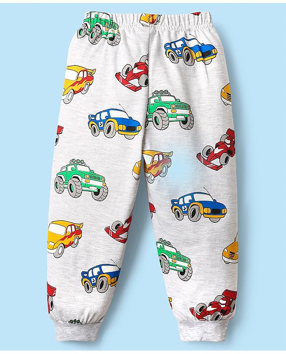Babyhug Cotton Knit Full Sleeves Co-Ord Night Suit With Vehicles Print - White