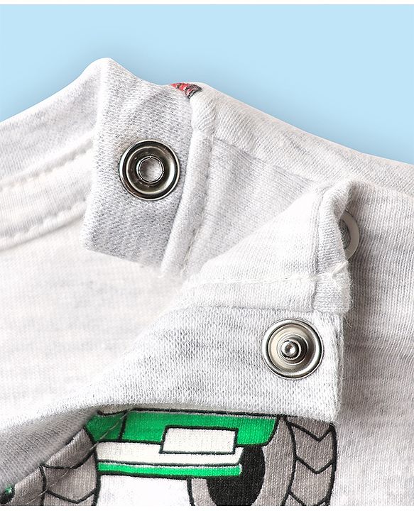 Babyhug Cotton Knit Full Sleeves Co-Ord Night Suit With Vehicles Print - White