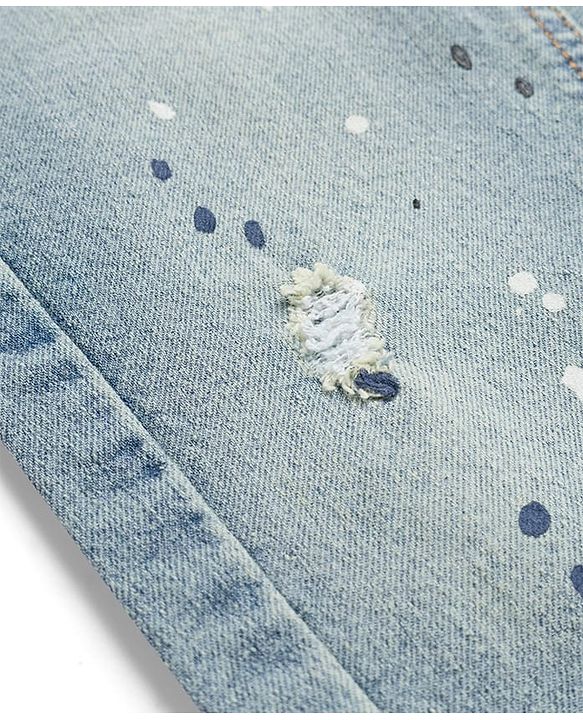 Babyhug Denim Full Length Washed Paint spaltter print Jeans With Stretch & Belt - Blue