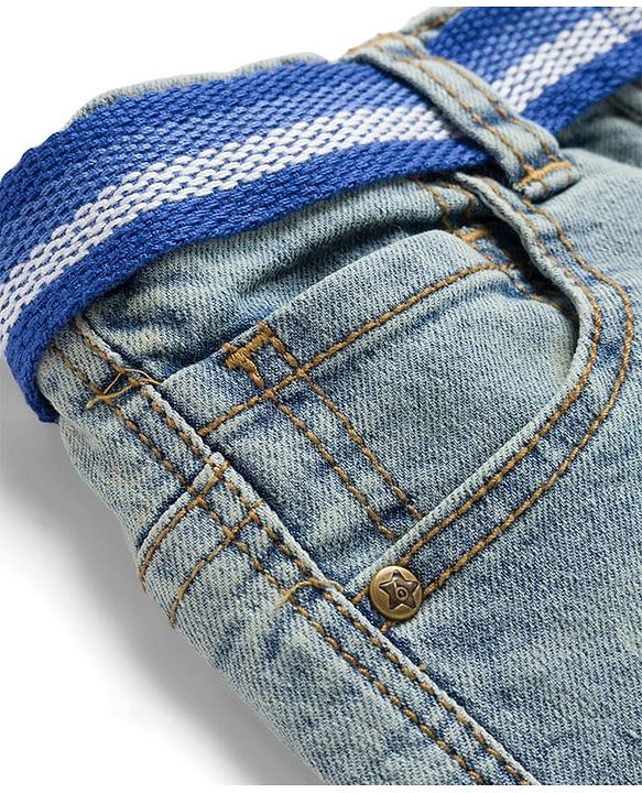 Babyhug Denim Full Length Washed Paint spaltter print Jeans With Stretch & Belt - Blue