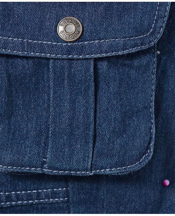 Babyhug Denim Full Length Washed Joggers With Stretch Cut & Sew With Cargo Pockets - Dark Blue