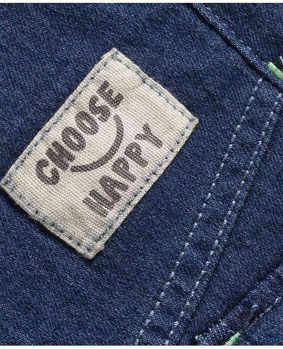 Babyhug Denim Full Length Washed Joggers With Stretch Cut & Sew With Cargo Pockets - Dark Blue