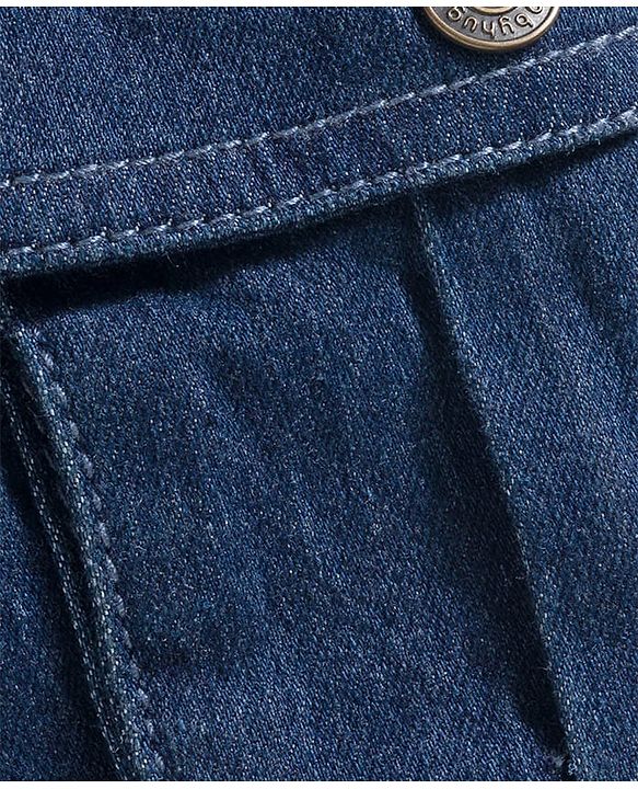 Babyhug Denim Full Length Washed Joggers With Stretch Cut & Sew With Cargo Pockets - Dark Blue