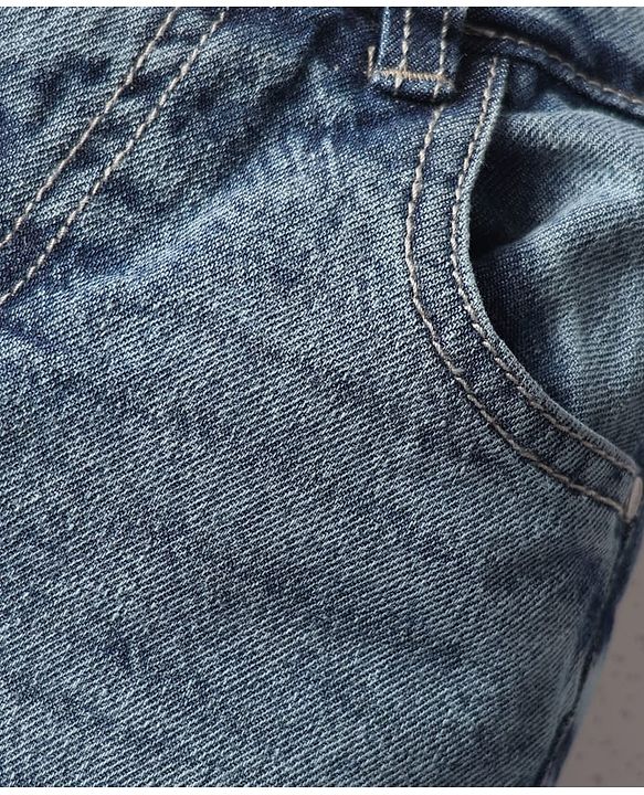 Babyhug Denim Full Length Washed Wide Leg Jeans With Stretch - Blue