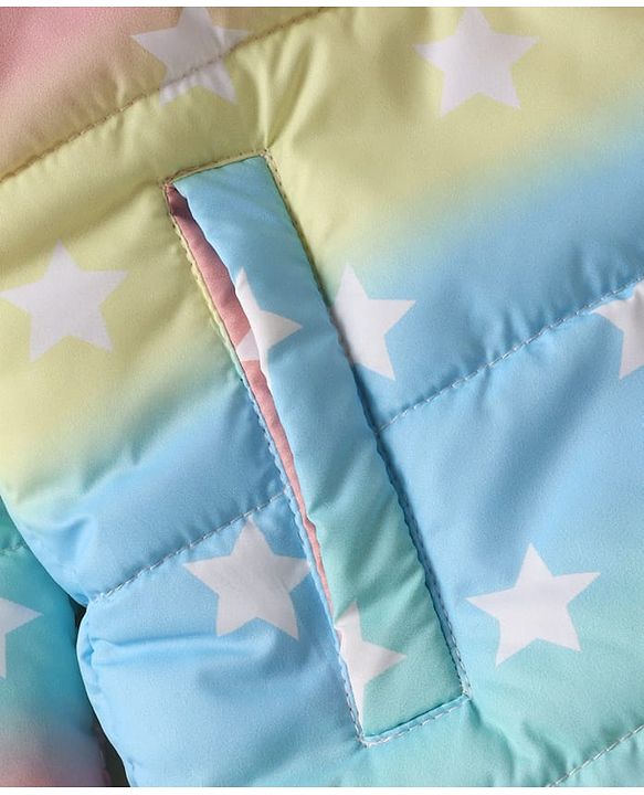 Pine Kids Woven Full Sleeves Hooded Padded Jacket With Star Print - Multicolor