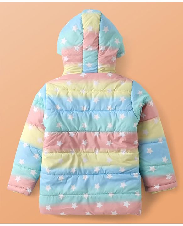 Pine Kids Woven Full Sleeves Hooded Padded Jacket With Star Print - Multicolor