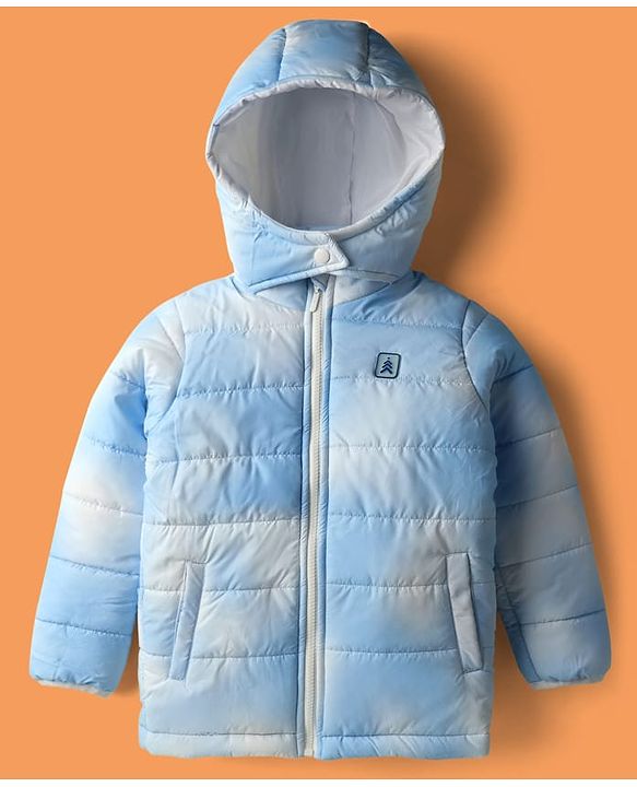 Pine Kids Woven Full Sleeves Hooded Padded Jacket With Tie & Dye Print - Blue