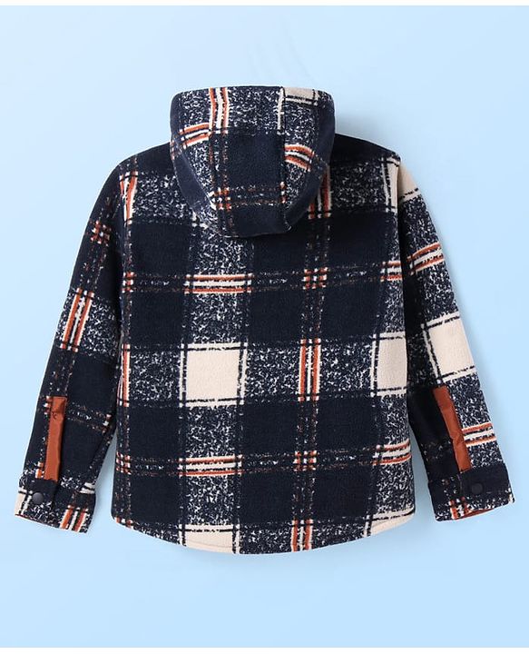 Pine Kids Woven Full Sleeves Hooded Winter Jacket With Checks - Navy Blue