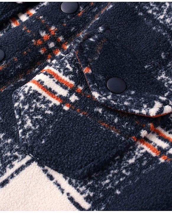 Pine Kids Woven Full Sleeves Hooded Winter Jacket With Checks - Navy Blue