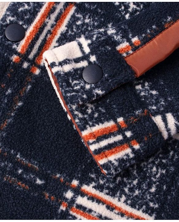Pine Kids Woven Full Sleeves Hooded Winter Jacket With Checks - Navy Blue