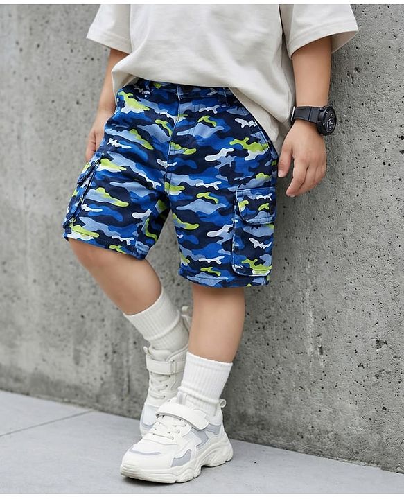 Babyhug Cotton Knit Knee Length Shorts Stripes & Sports Print Pack of 3 - Blue & Yellow main image 0